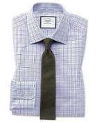  Extra Slim Fit Purple Multi Check Egyptian Cotton Dress Shirt Single Cuff Size 14.5/32 By Charles Tyrwhitt