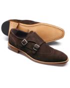  Brown Suede Double Buckle Monk Shoe Size 11.5 By Charles Tyrwhitt