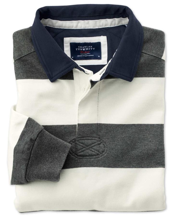 Charles Tyrwhitt Charles Tyrwhitt Classic Fit Grey And White Striped Rugby Cotton Shirt Size Xxl