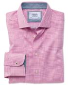 Charles Tyrwhitt Slim Fit Semi-spread Collar Business Casual Non-iron Modern Textures Pink Puppytooth Cotton Dress Shirt Single Cuff Size 15/34 By Charles Tyrwhitt