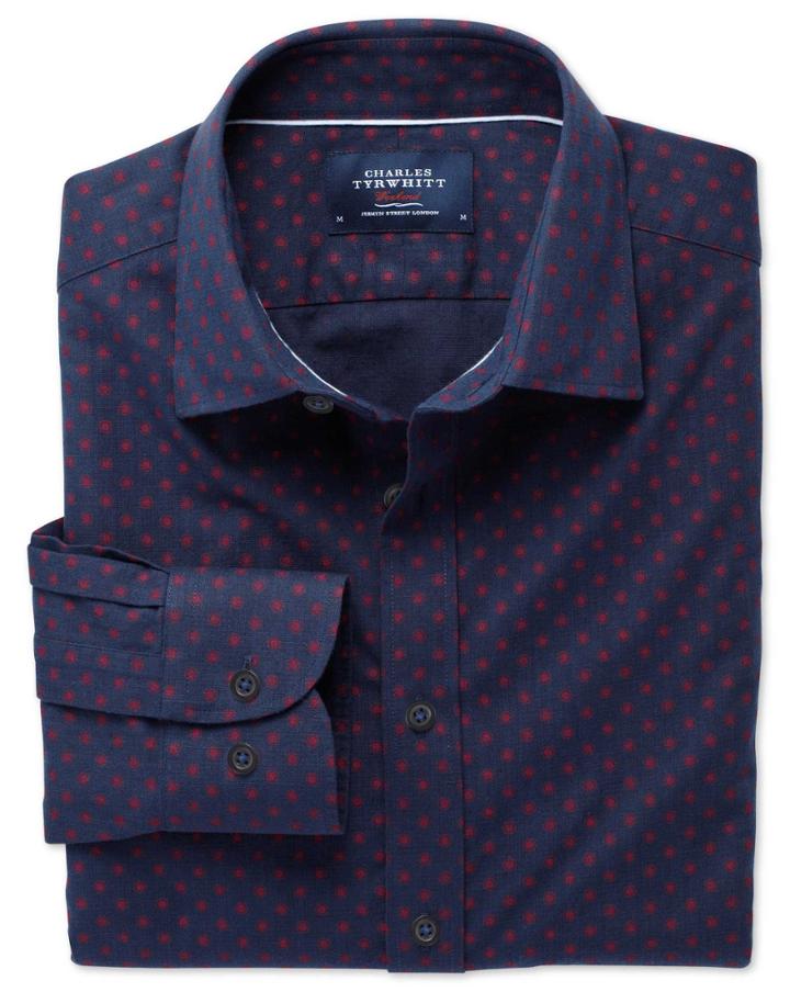 Charles Tyrwhitt Charles Tyrwhitt Extra Slim Fit Navy And Red Print Shirt
