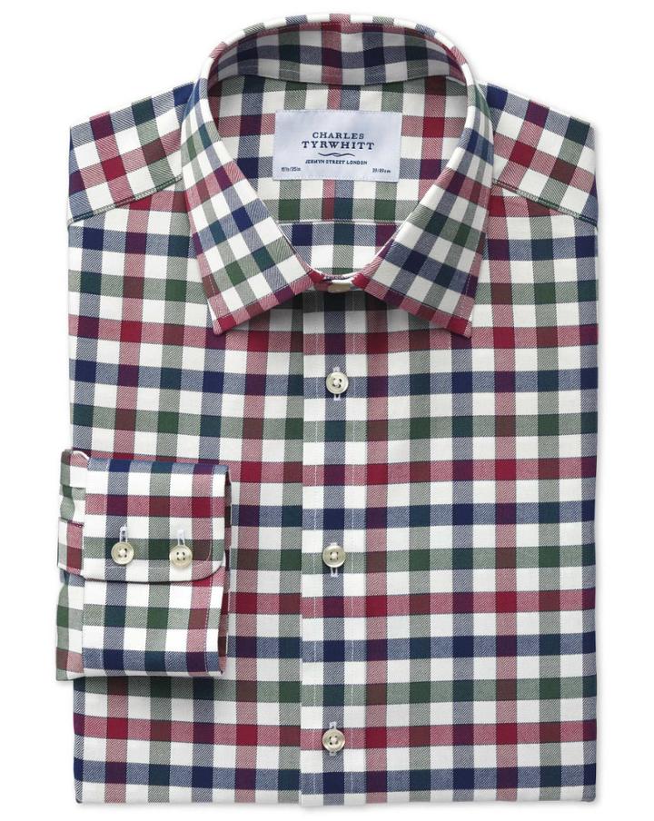 Charles Tyrwhitt Charles Tyrwhitt Classic Fit Country Check Navy And Berry Cotton Dress Shirt Size 15/33