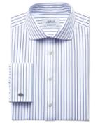 Charles Tyrwhitt Charles Tyrwhitt Slim Fit Spread Collar Non Iron Stripe White And Navy Cotton Dress Shirt Size 14.5/32