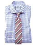  Slim Fit Spread Collar Non-iron Cotton Stretch Oxford Blue Dress Shirt Single Cuff Size 15/33 By Charles Tyrwhitt