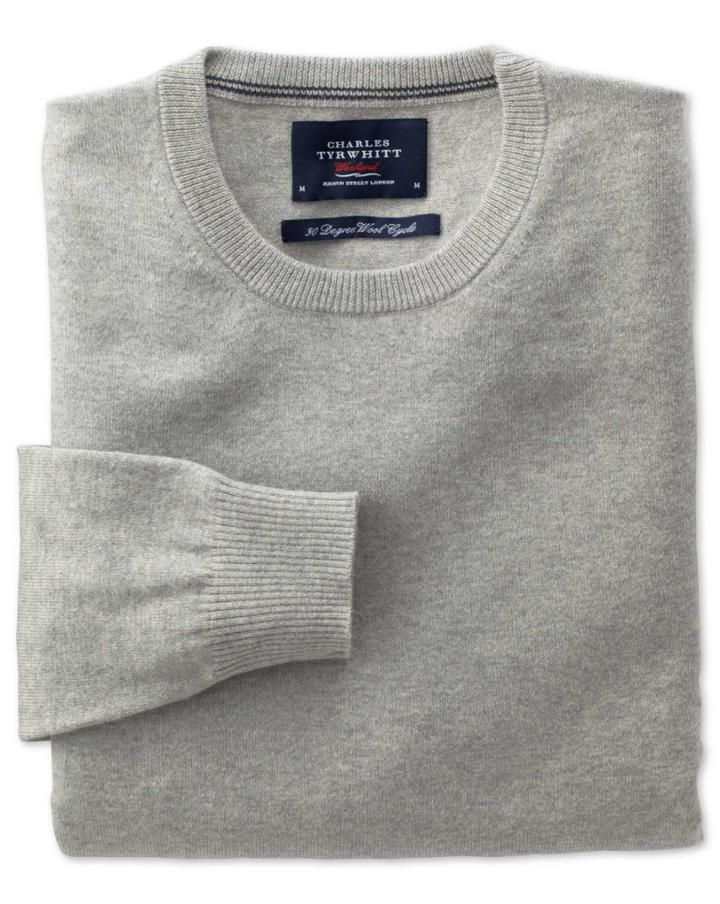 Charles Tyrwhitt Charles Tyrwhitt Light Grey Cotton Cashmere Crew Neck Jumper