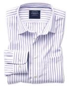  Classic Fit Non-iron Oxford White And Lilac Stripe Cotton Casual Shirt Single Cuff Size Large By Charles Tyrwhitt