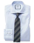 Charles Tyrwhitt Slim Fit Spread Collar Non-iron Cotton Stretch Oxford Stripe Blue And White Dress Shirt Single Cuff Size 14.5/33 By Charles Tyrwhitt