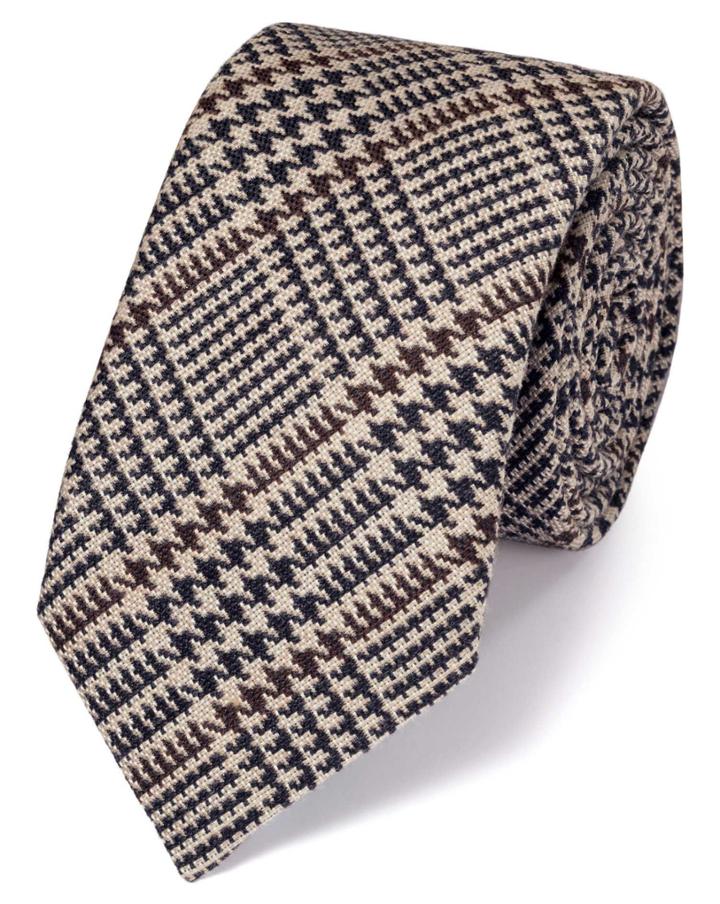 Charles Tyrwhitt Brown Wool Mix Prince Of Wales Checkered Luxury Tie By Charles Tyrwhitt