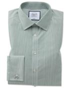  Classic Fit Non-iron Olive Bengal Stripe Cotton Dress Shirt French Cuff Size 15/33 By Charles Tyrwhitt