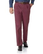  Dark Pink Classic Fit Single Pleat Washed Cotton Chino Pants Size W32 L32 By Charles Tyrwhitt