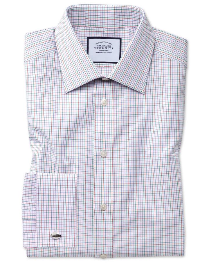  Slim Fit Pink Multi Check Egyptian Cotton Dress Shirt French Cuff Size 14.5/33 By Charles Tyrwhitt