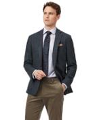  Slim Fit Grey And Teal Checkered Italian Wool Cashmere Cotton/cashmere Jacket Size 36 By Charles Tyrwhitt