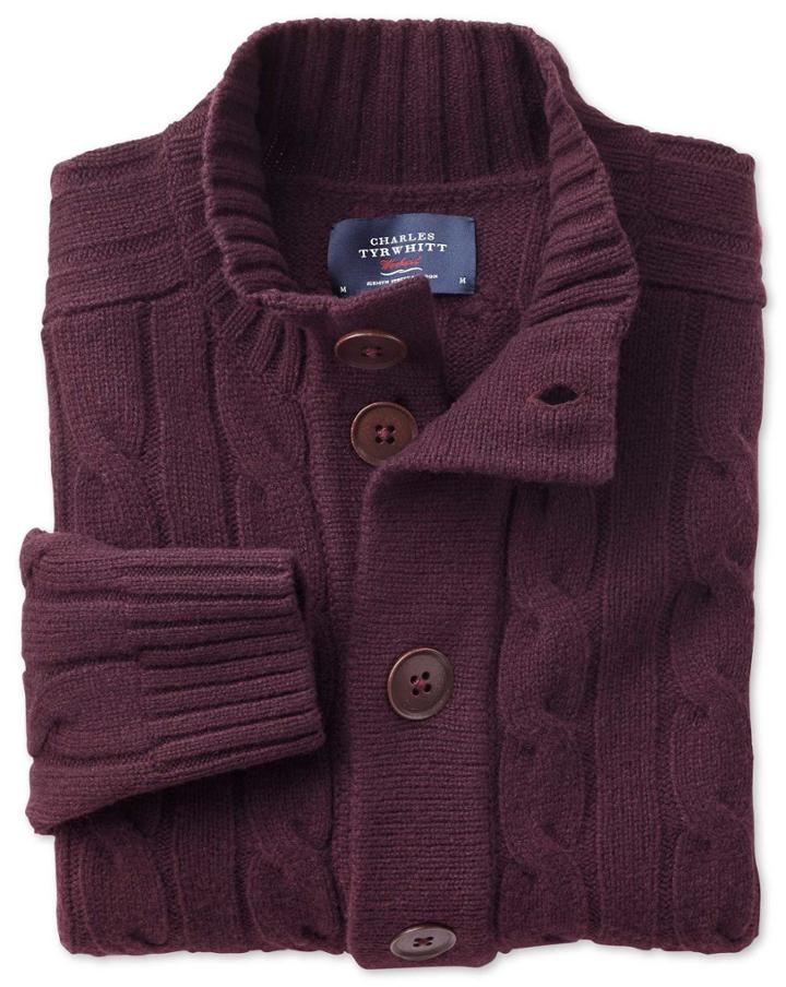 Charles Tyrwhitt Charles Tyrwhitt Wine Lambswool Cable Cardigan Size Large