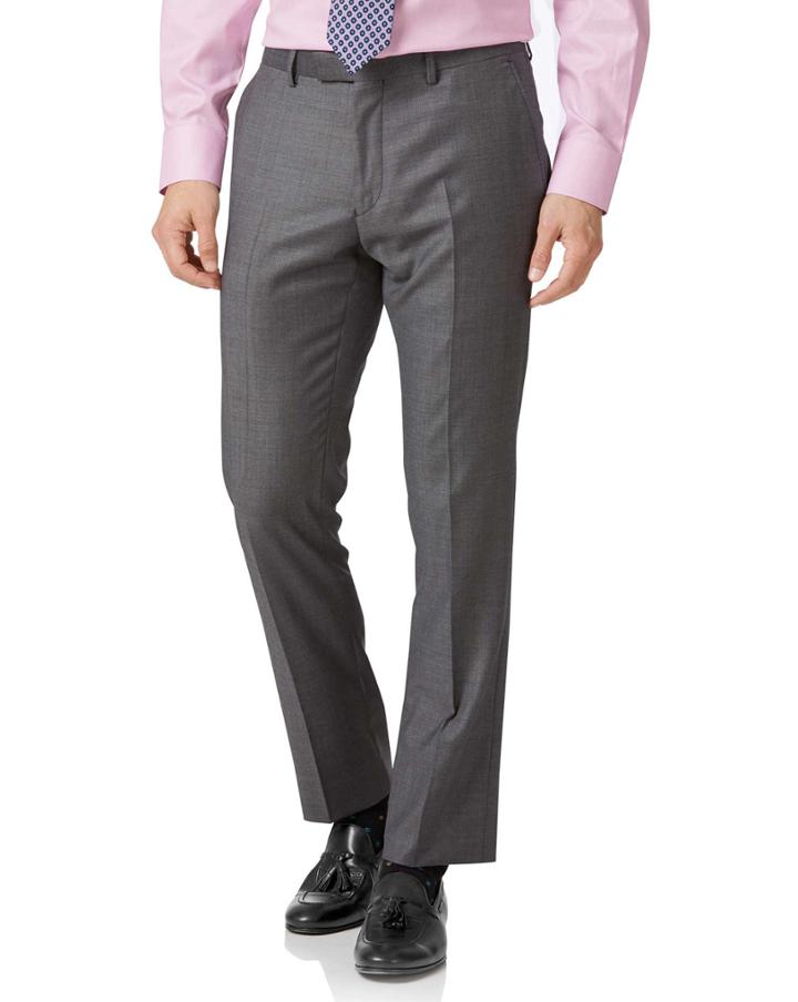  Light Grey Slim Fit Wool With Cashmere Italian Suit Wool/cashmere Pants Size W34 L38 By Charles Tyrwhitt