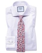 Charles Tyrwhitt Slim Fit Spread Collar Textured Stripe Lilac And White Cotton Dress Shirt Single Cuff Size 15/33 By Charles Tyrwhitt