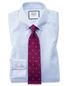 Charles Tyrwhitt Slim Fit Button-down Non-iron Twill Mini Grid Check Sky Blue Cotton Dress Shirt Single Cuff Size 14.5/32 By Charles Tyrwhitt