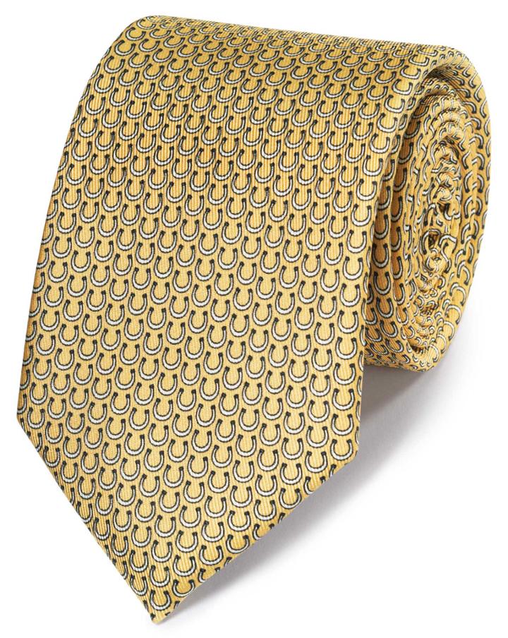  Yellow Horse Shoe Print Classic Silk Tie By Charles Tyrwhitt