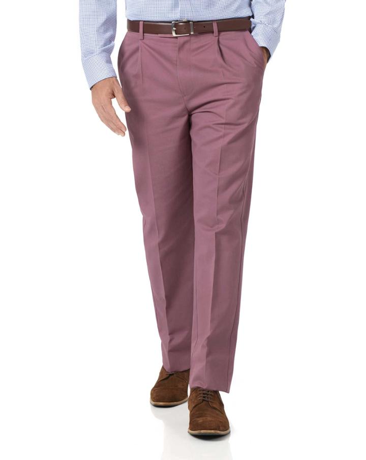  Light Pink Classic Fit Single Pleat Non-iron Cotton Chino Pants Size W32 L30 By Charles Tyrwhitt