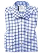  Slim Fit Non-iron Royal Blue Grid Check Twill Cotton Dress Shirt Single Cuff Size 14.5/33 By Charles Tyrwhitt