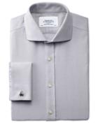  Slim Fit Spread Collar Non-iron Herringbone Grey Cotton Dress Shirt French Cuff Size 14.5/33 By Charles Tyrwhitt