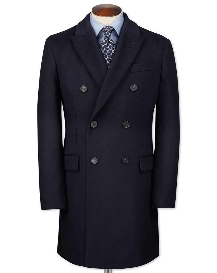 Charles Tyrwhitt Charles Tyrwhitt Navy Wool And Cashmere Overwool/cashmere Coat Size 36
