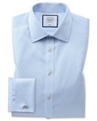  Slim Fit Non-iron Puppytooth Sky Blue Cotton Dress Shirt French Cuff Size 14.5/33 By Charles Tyrwhitt