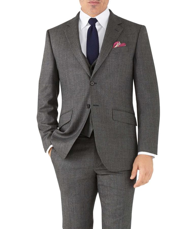 Charles Tyrwhitt Silver Slim Fit Flannel Business Suit Wool Jacket Size 38 By Charles Tyrwhitt
