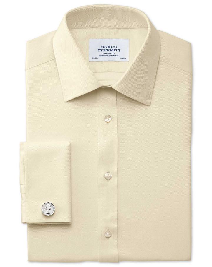 Charles Tyrwhitt Extra Slim Fit Egyptian Cotton Cavalry Twill Yellow Dress Shirt French Cuff Size 14.5/32 By Charles Tyrwhitt