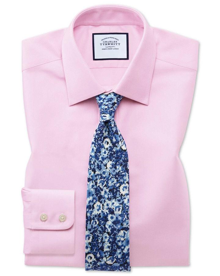  Classic Fit Egyptian Cotton Royal Oxford Pink Dress Shirt Single Cuff Size 16/33 By Charles Tyrwhitt