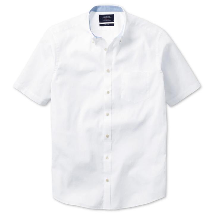 Charles Tyrwhitt Charles Tyrwhitt White Short Sleeve Pinpoint Oxford Classic Fit Shirt (l)