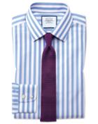 Charles Tyrwhitt Classic Fit Non-iron Jermyn Street Stripes Sky Cotton Dress Shirt Single Cuff Size 15/33 By Charles Tyrwhitt