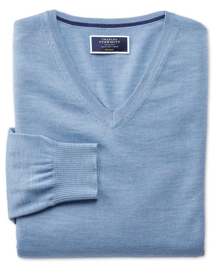 Charles Tyrwhitt Sky Merino Wool V-neck Sweater Size Large By Charles Tyrwhitt