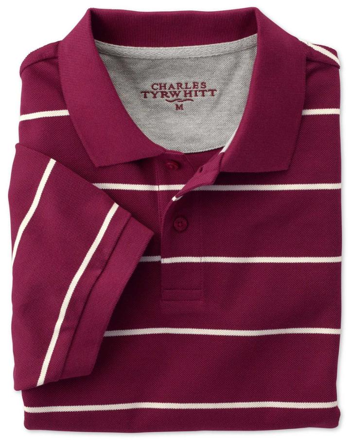 Charles Tyrwhitt Charles Tyrwhitt Wine And White Stripe Pique Cotton Polo Size Xs