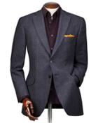  Classic Fit Blue Checkered Cashmere And Wool Cotton/cashmere Jacket Size 38 By Charles Tyrwhitt