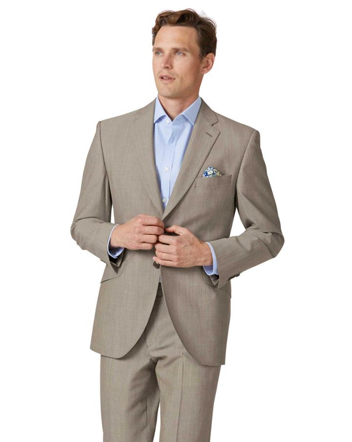  Natural Panama Classic Fit British Suit Wool Jacket Size 38 By Charles Tyrwhitt