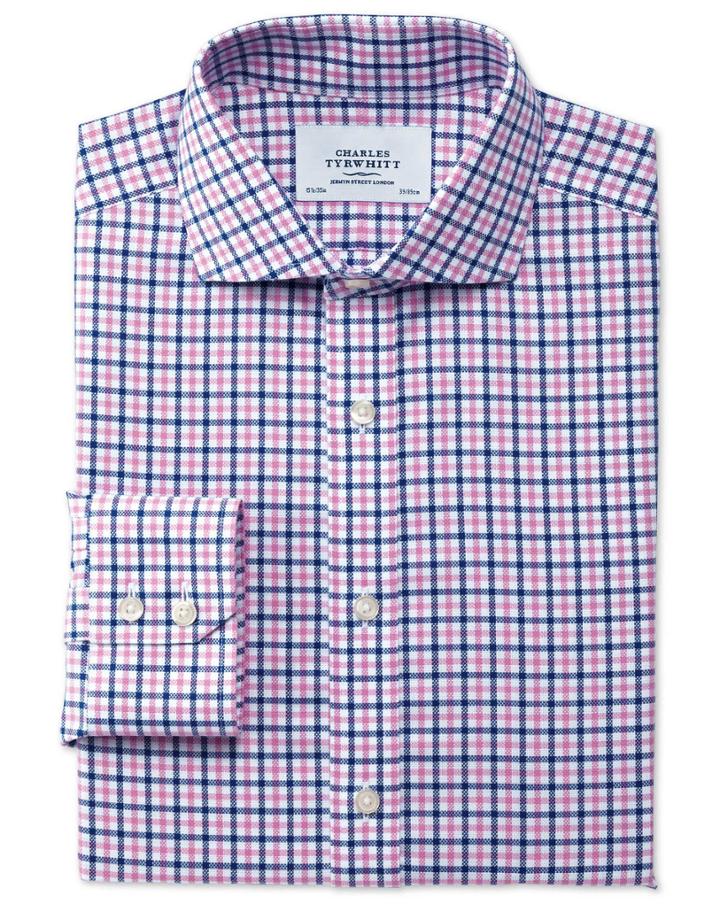 Charles Tyrwhitt Charles Tyrwhitt Slim Fit Cutaway Collar Non-iron Royal Blue Oxford Blue And Pink Shirt