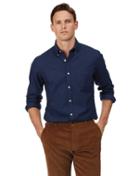  Slim Fit Dark Blue Soft Wash Non-iron Twill Plain Cotton Casual Shirt Single Cuff Size Medium By Charles Tyrwhitt