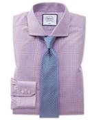  Slim Fit Spread Collar Non-iron Pink Check Natural Cool Pink Check Cotton Dress Shirt Single Cuff Size 15/34 By Charles Tyrwhitt