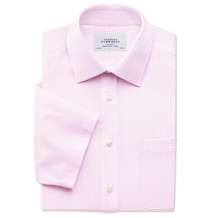 Charles Tyrwhitt Charles Tyrwhitt Pink Windsor Check Non-iron Short Sleeve Slim Fit Shirt (14h)
