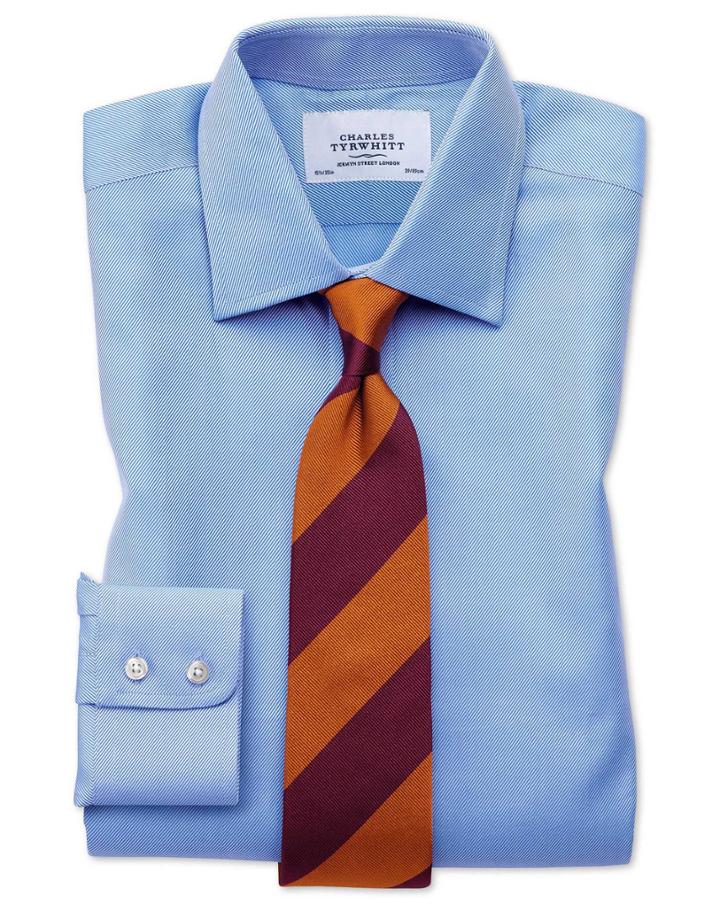  Slim Fit Egyptian Cotton Cavalry Twill Blue Dress Shirt French Cuff Size 16/38 By Charles Tyrwhitt