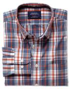 Charles Tyrwhitt Charles Tyrwhitt Slim Fit Blue And Orange Check Washed Cotton Dress Shirt Size Large