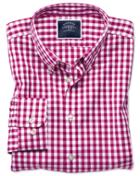  Extra Slim Fit Non-iron Raspberry Gingham Poplin Cotton Casual Shirt Single Cuff Size Xxl By Charles Tyrwhitt