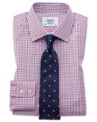  Classic Fit Two Color Check Red And Blue Cotton Dress Shirt French Cuff Size 17.5/34 By Charles Tyrwhitt