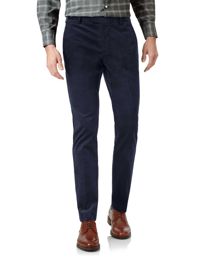  Bright Navy Needle Cord Cotton Tailored Pants Size W32 L30 By Charles Tyrwhitt