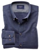 Charles Tyrwhitt Slim Fit Button-down Soft Cotton Plain Blue Casual Shirt Single Cuff Size Medium By Charles Tyrwhitt