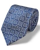  Silver And Navy Square Geometric English Luxury Silk Tie By Charles Tyrwhitt