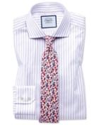 Charles Tyrwhitt Slim Fit Spread Collar Textured Stripe Lilac And White Cotton Dress Shirt Single Cuff Size 14.5/33 By Charles Tyrwhitt