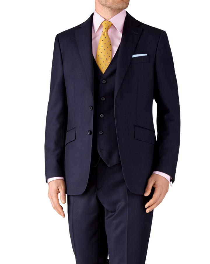  Ink Blue Classic Fit Birdseye Travel Suit Wool Jacket Size 36 By Charles Tyrwhitt