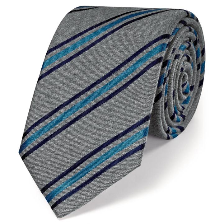 Charles Tyrwhitt Charles Tyrwhitt Luxury Grey And Blue Pop Colored Wool Stripe Tie
