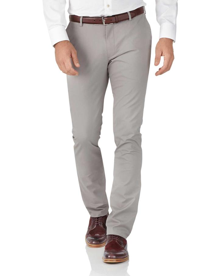 Charles Tyrwhitt Grey Extra Slim Fit Stretch Cotton Chino Pants Size W32 L32 By Charles Tyrwhitt